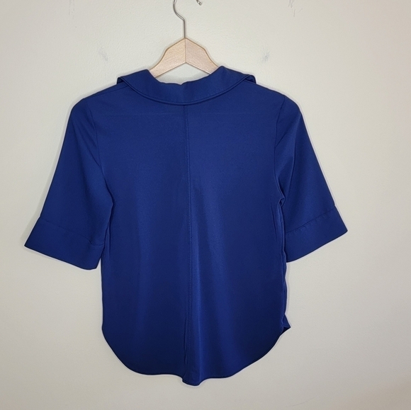Ann Taylor | Navy Blue Collared Short Sleeve Top Size XS - Picture 3 of 4